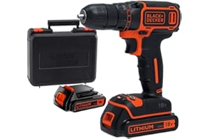 BLACK+DECKER BDCDC18KB-QW Perceuse visseuse sans fil - Chargeur inclus - Livrée en coffret, 18V, Coffret, 2 Batteries