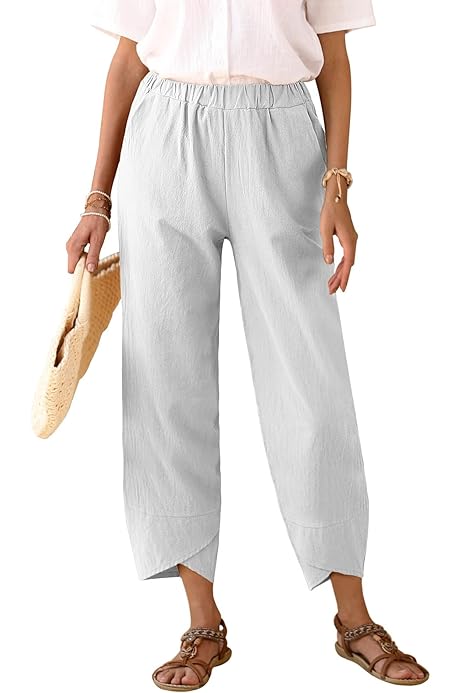 Pantaloni Lino Donna Estate - Larghi, Comodi, Vita Alta, Con Cordone E Tasche - Foto 5