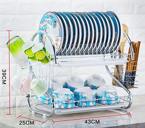 LFGao Kitchen Stainless Steel 2-Tier Dish Drainer Rack Holder Organization Shelf With Drip Tray,F