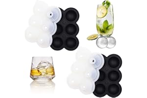HIQIKU 2er-Pack Eiswürfelform Silikon, Kann runde Eiswürfel mit einem Durchmesser von 4,5 cm produzieren, Wiederverwendbar & BPA-Frei, Geeignet für Bier, Whisky, Cocktails, Kaffee, Getränke (Schwarz)