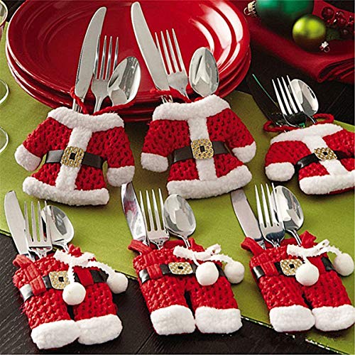Mbuynow 6 Piezas Cubiertos Navidad, Santa Claus Bolsillos para Cubiertos Decoración Navidad Papa Noel Adornos Navideños