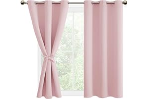DWCN Blackout Curtains with Tiebacks for Bedroom Thermal Insulated Solid Eyelet Curtains for Living Room,2 Panels,46" Wide x 54" Drop Pink