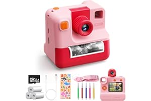 DIAMOOKY Appareil Photo Enfant Instantanée,1080P Appareil Photo Numérique Enfant avec Papier d'impression & Carte TF 32G, Stylo 5 Couleurs,Cadeau pour Filles Garçons de 3-12 Ans