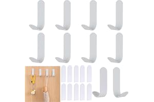 WEFINEST 10 Pzi Gancio Adesivo Acciaio Inox, Bianco Ganci Adesivi Cucina, Appendi Asciugamani Bagno Adesivo, Ganci Portasciugamani Senza Forare, Piccoli Gancio Da Parete per Bagno Cucina Armadio