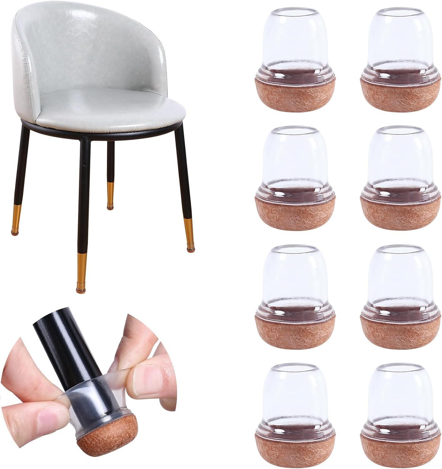 Ezprotekt Protectores de Suelo de Silicona Transparente mejorados para Patas de Silla, 13-20mmTapas de Silicona 16P con Fieltro Envuelto, Fundas de para Patas de Silla, Protectores de pies de Silla