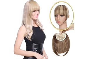 Elailite Postiche Frange a Clip Extension de Cheveux Lisse - Clips in Hair Bang Fringe Hair Extensions 30g (Tempes 22cm) # Brun Chocolat/Blond Doux