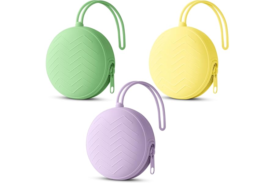 Aolso 3 Pack Silicone Dummy Holder Case, Pacifier Holder, Portable Soother Pods, BPA Free, Baby Pacifier Case for Travel, Home- Purple/Green/Yellow