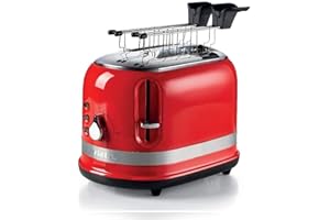 Ariete 149 Toaster with Tongs for 2 Slices of Bread - Automatic Eject - Defrost - 6 Degrees Gilding - 800W - Modern Line - Red