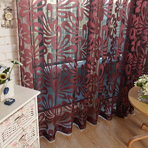 Top Finel Transparente Geometrische Muster Gardinen Wohnzimmer Sheer Dekor Vorhänge mit Ösen,1 Stück, Burgund,300x250cm - 6