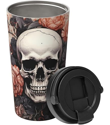 Edelstahl-Isolierbecher 600 Ml Mit Totenkopf-Motiv – Doppelwandig, Für Kaffee & Getränke Unterwegs