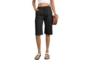 Zhiaek Short Long Femme Ete Fluide Bermuda Taille Elastique Short Femme Coton Leger Taille Haute Pantalon Court Pantalon de Plage avec Poches