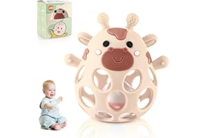 LOCIBAN Massaggiagengive in Silicone, Massaggia Gengive Neonati, Anello da Dentizione Giochi Neonato, Giochi Dentizione Neonato Senza BPA Sonaglio Giochi per Bambini da 3-18 Mesi (Marrone Chiaro)