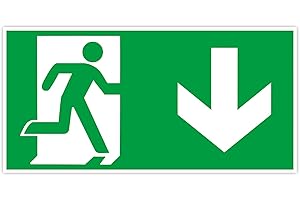 ‎PROTECTICURE Hochwertiges Notausgangsschild Pfeil unten - 30x15 cm langnachleuchtend + selbstklebend - Original Protecticure Fluchtwegschild PVC -Rettungszeichen/Rettungsschild/nachleuchtend