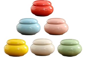 DYUEE Ceramic Spices Jars Set 6 Color Mini Pastel Ceramic Lidded Pots for Cosmetic Creams Memorial Urn for Loved Cat Dog Pet Ash Storage & Display Burial at Home or Office Decor (Set of 6)