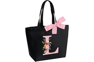 HAMATATA Borsa Tote Bag con Iniziale, Borsa Shopper con Papillon, Borsa Donna Personalizzata con Nome, Regali per Donna, Amica, Sposa Damigella D'onore, Mamma, Compleanno, Nozze, Natale, San Valentino(L)