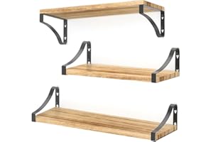 DPWEION Wooden Floating Shelves Set of 3，Wall Mounted Paulownia Wood Shelf for Bathroom/Kitchen/Bedroom/Living Room/Laundry room(Rustic)