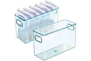 mDesign Juego de 2 cestas organizadoras para cuarto de bebé – Contenedor plástico grande con prácticas asas – Caja para juguetes, peluches o pañales en plástico libre de BPA – azul claro