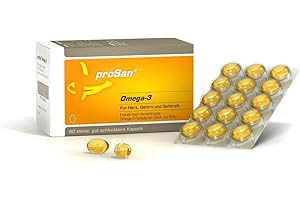 ‎PROSAN proSan Omega-3-Fettsäuren (60 Kapseln) | natürliches Premium Fischöl mit 500 mg DHA + 100 mg EPA für Herz, Gehirn, Sehkraft & Cholesterinspiegel | molekular destilliert für höchste Reinheit & Frische
