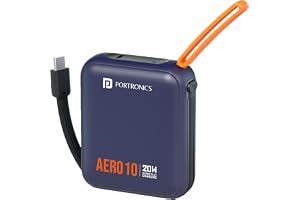 Portronics Aero 10 10000 mAh 20W Fast Charging Mini Power Bank with Detachable Type C Cable, Type C PD Input/Output Port, LED Indicator, Wake Up Button, Strong Lanyard, Light Weight (Blue)