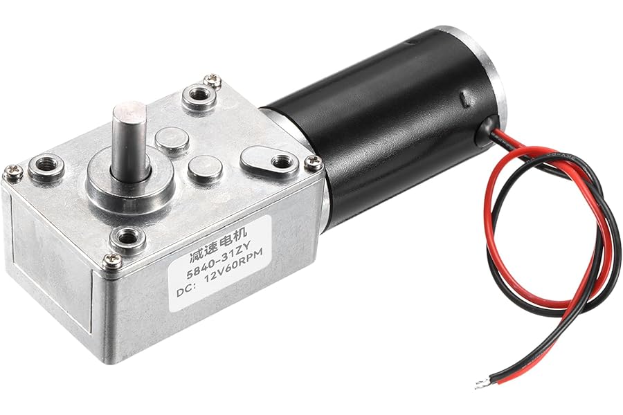 sourcing map DC 12V 60 RPM Reversible Worm Geared Motor Reducer Motor 8mm D Shape Shaft High Torque Gear Box Reduction Electric Motor for Sweepers, Printers, Ovens