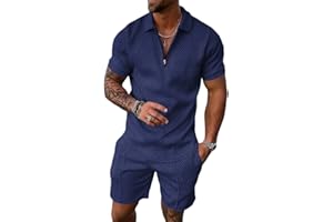 Osheoiso Trainingsanzug für Herren Sommer Sportanzug 2 Teiliges Outfit Sport Set Kurzarm T-Shirts + Kurze Hose Sets Freizeitanzug Männer Business Polo Hemd mit Revers Sporthose