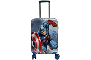 JUST 4 BABY Children Kids Holiday Travel Character Suitcase Luggage Carry on Trolley Bags 18" Square Shape Captain America 4 Wheels Telescopic Handle