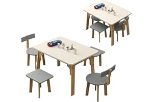 hoopyosms Set de Mesa y Sillas para Niños, Mesa Infantil Montessori con 4 Sillas de Madera para Actividades y Aprendizaje, Muebles para Niños Pequeños, Gris