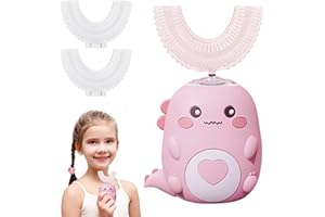KOUAMOR Brosses à dents électriques pour enfants 6-12/2-6, brosse à dents en forme de U à 360°, brosse à dents en forme de dinosaure, brosse à ultrasons pour tout-petits, avec 2 têtes de brosse en silicone en