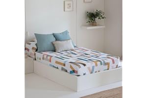 Lanovenanube Edredón Ajustable para dormitorios Juveniles e Infantiles, Camas Nido y literas, Muy cómodo y fácil de Utilizar. Medida para Cama de 90 Modelo Estampado ABECE, 100% algodón