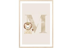 MeinBaby123® Póster de letras DIN A4, habitación de los niños y niñas,decoración para habitación de bebé,imágenes de habitación infantil,Ideas de regalo para el nacimiento,inicial letra M (león,M)