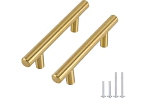 goldenwarm 5 Pezzi Maniglie Cucina Maniglie Armadio Oro Maniglie per Mobili Ottone -LS201GD76 Maniglie Cassetti Maniglie Acciaio Inox Maniglie Porte Interne Maniglie Bagno Distanza dei Fori 76mm