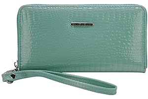 J JONES JENNIFER JONES Jennifer Jones - Cartera de Piel auténtica para Mujer, Aspecto de cocodrilo, Protección RFID, Turquesa Extra-Grande