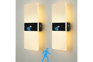 VOMI Lampada da Parete a Batteria, 2 Pezzi Luci LED con Sensore di Movimento Interno, Lampada Magnetica USB Ricaricabile Illuminazione da Parete in Acrilico per Ingresso Corridoio Scale Hotel, 3000K