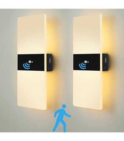 Applique Murale à Pile Intérieur LED, Rechargeable USB Batterie Lampe