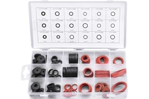 COZLLY 141 PCS Joint Rondelle en Caoutchouc et Joint Fibre, 18 Tailles Joint Plat d'Etanchéité, Assortiment de Rondelles pour Robinet, Vanne, Pompe, Plomberie -Noir et Rouge