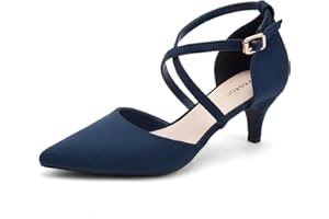 Greatonu Women's Pointed Toe Court Shoes with Ankle Strap and Kitten Heel