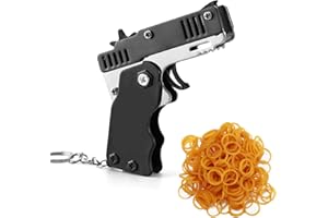 SHUXIA Mini Metal Burst Collapsible Rubber Band Gun With 60pcs Soft Elastic Bands - Portable Shooting Game for Teens Adults Indoor Outdoor Interactive Games