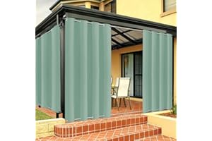 FICARICO Outdoor Vorhang Wetterfest mit Ösen Oben und Unten, Outdoor Vorhänge Sonnenschutz Wasserdicht Blickdicht Gardinen für Pavillon, Benutzerdefinierte Größe -1 Stück, Grün, B183xH160cm