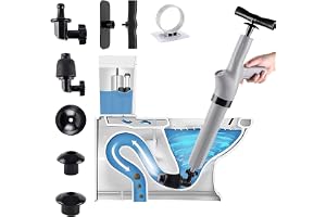 9 in 1 Air Plunger for Toilet, Drain Plumb Plunger, High Pressure with 9 Detachable Assembly Heads, Air Drain Blaster Gun Plunger High Pressure, For Clogged Toilet Kitchen Bathroom Tubs(gray)
