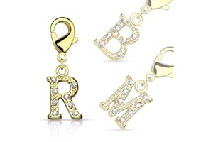 Bungsa Buchstaben Charm Gold 14 Karat Anhänger für Kette Armband Ohrringe Kristall Damen Herren