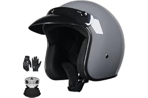 GNIUBBDB Casco Jet Moto Vintage 3/4 Medio Casco Casco Moto Abierto con Visera Solar Hombres y Mujeres Casco Ciclomotor Vintage para Scooter Cruiser Homologado ECE