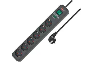 Brennenstuhl Eco-Line regleta de enchufes con 6 Tomas de Corriente y protección contra sobretensiones (Cable de 5m, Interruptor Iluminado, protección sobretensión hasta 13.500A) Antracita