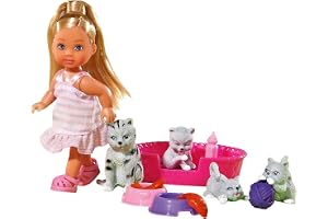 Simba 105734191 - Evi LOVE Djurvänner - Modedockan Evi med 4 djur och Tillbehör, 12 cm, Från 3 år