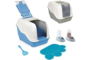 BPS BUENA PET SHOP LETTIERA GATTO CHIUSA colore casuale FACILE PULIRE【Con 2 ciotola MANGIA e TAPPETINO LETTIERA 】54x39x40H cm