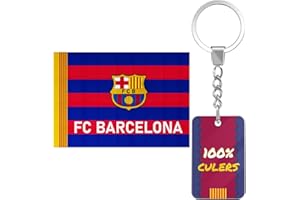 ms móvil shop Drapeau officiel du FC Barcelone + porte-clés 100 % Culers | 150 x 100 cm - Fond blason au centre de l'Estela | Produit officiel, blanc, L