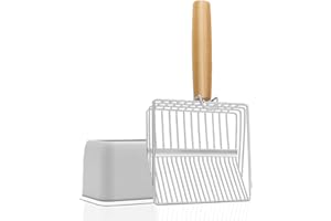 JUXINE 2-Slot Stainless Steel Sifter (14cm XXL) & Ergonomic Beech Handle | Heavy-Duty Clumping Litter Scooper (A)