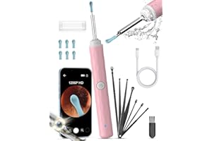 Ear Wax Removal Camera, Kekoy Ear Cleaner 1296P HD Camera, Ear Cleaning Kit with 8pcs Ear Set, Wireless WiFi Otoscope with 6 Lights, Rechargeable Earwax Removal Tool Kit for Adult & Kid(Pink)