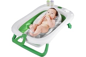 Sinbide 2 in 1 multifunktionale Babybadewanne, Groß Faltbare Babybadewanne mit Badewannensitz, rutschfeste Badewanne mit Haltegriffen, Baby sitzend liegend Badewanne, Geschenke für Kleinkinder (grün)