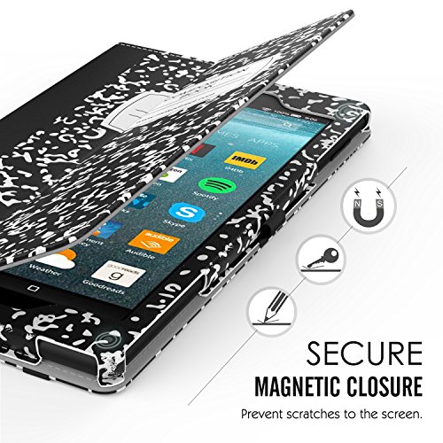 MoKo Hülle für All-New Amazon Fire 7 Tablet (7 Zoll – 7. Generation, 2017 Modell) – Kunstleder Ständer Schutzhülle Smart Cover mit Auto Sleep/Wake up Funktion, Stift-Schleife und Stanfunktion für das neue Fire 7 2017, Notizbuch Schwarz - 8