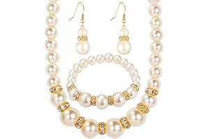Dishowme Mariage Perle Collier Boucles D'oreilles Ensemble Cristal De Mariée Faux Perle Pendentif Collier Bracelet Dangle Bijoux pour Femmes Grils Brides Demoiselles D'honneur (Or)